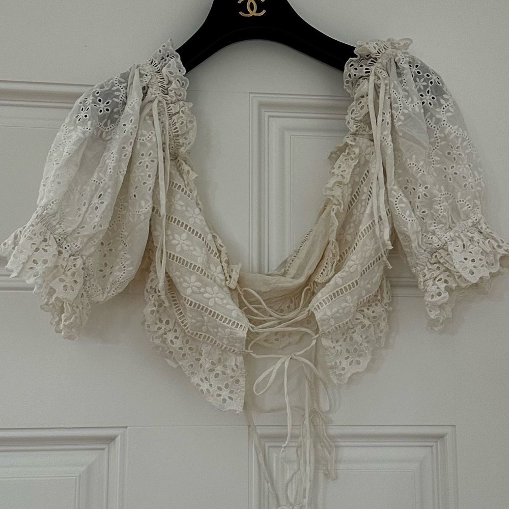 For Love & Lemons Anabelle Eyelet Crop Top White - Picture 3 of 5